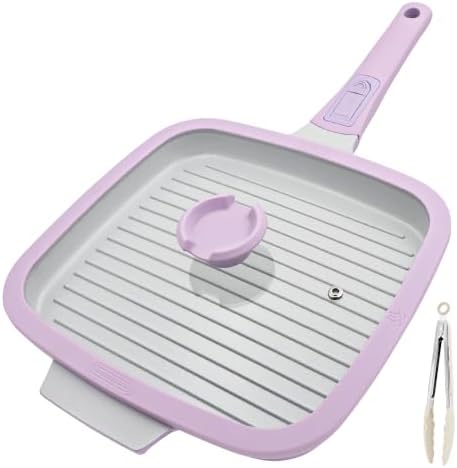RANX INGST Nonstick Ceramic Griddle Pan with Lid, 10 Inch Steak Pan- Purple