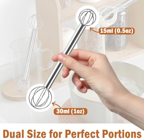 Stainless Steel Measuring Whisk, Double-Ended Whisk with 15ml & 30ml for Precise Mixing, Miso, Sauces & Batter, 2 Pack