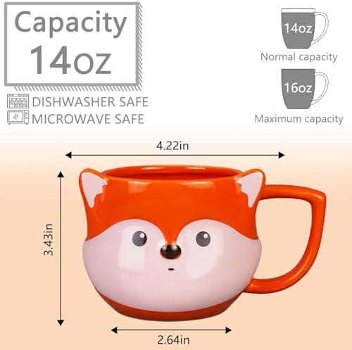 Fox Mug, Ceramic Coffee Mug, 14 oz, Orange