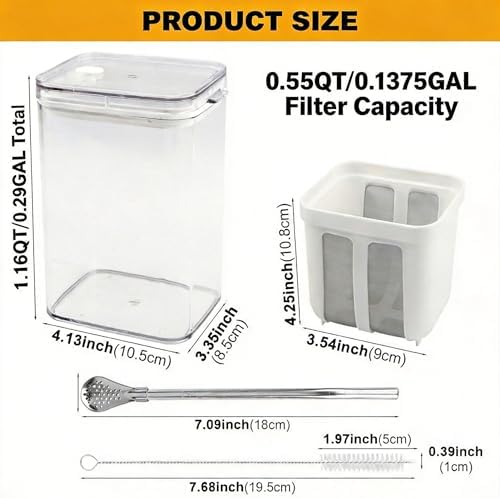 1100ml Greek Yogurt Maker & Strainer with Straw Spoon, Brush & Mesh Bag
