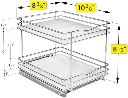LYNK PROFESSIONAL® Pull Out Spice Organization for Cabinets - 8-3/8 inch Wide – Spice Rack for Inside Cabinets, Slide Out Spice Rack Organizer for cabinet – Pull Out Spice Rack, Sliding 2 Tier Chrome