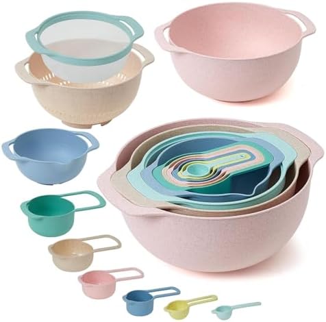 Mixing Bowls, Nesting Baking Bowls with Colander & Fine Mesh (Wheat-10PCS)