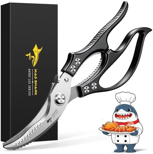 MAD SHARK Heavy Duty Poultry Shears,Spring Loaded Butterfly Meat Scissors