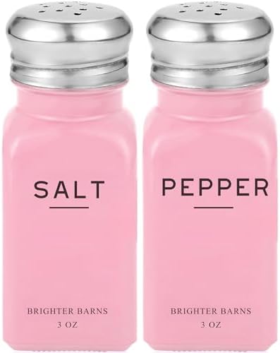 Pink Salt and Pepper Shakers Set by Brighter Barns - Modern Kitchen Accessories - Cute Salt and Pepper Set with Stainless Steel Lids - Chic Decor and Kitchen Essentials for Restaurants, Airbnb (Pink)