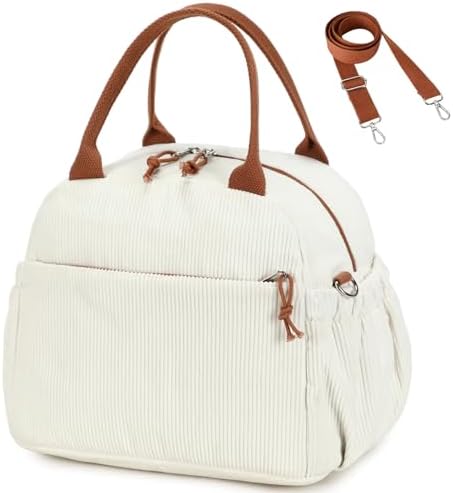 Bluboon Lunch Bag for Women Men Cute Corduroy Lunch Tote Bags Reusable Insulated Lunch Box Large Capacity Reusable Insulated Cooler for Work Picnic or Travel
