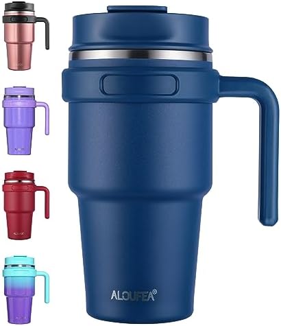 20 oz Insulated Travel Coffee Mug Tumbler with Handle and Straw