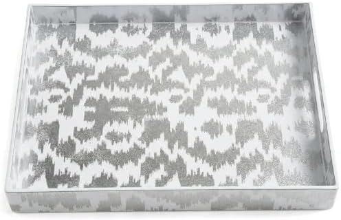 White & Silver Glitter Abstract Serving Tray with Handles, 15.8”x11.7”x1.6” Rectangular Decor Tray – Multipurpose for Breakfast in Bed, Bathroom Vanity, Living Room & Entertaining