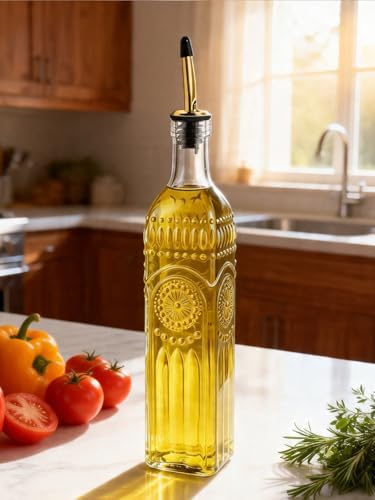 2 Pcs Olive Oil Dispenser Bottle for Kitchen,17oz Clear Glass Cooking Oil and Vinegar Dispenser Set, Coffee Syrup Dispenser with 2 Pourers and 1 Funnel (Two squares)