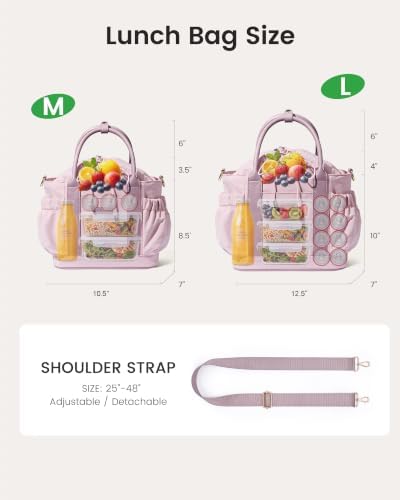LOVEVOOK Drawstring Insulated Lunch Bag Women,Adult Lunch Box,Pink