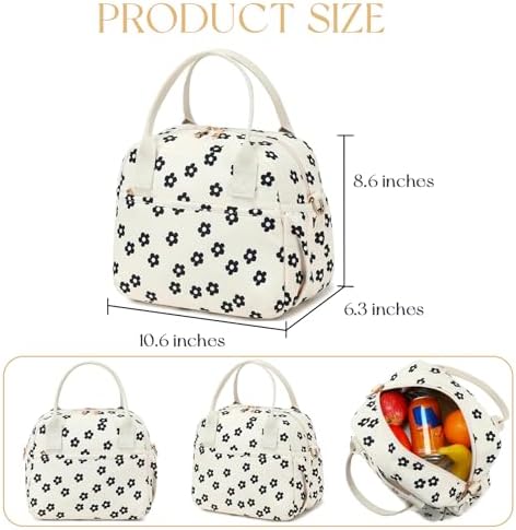 CAMTOP Lunch Box for Women Men Insulated Lunch Bag Lunch Tote Bag Leakproof Thermal Cooler Large Capacity for Travel Work School Picnic (Black Flower)