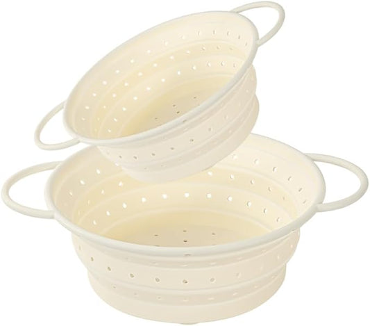 Strainers and Colanders, Silicone Collapsible Sink Collander, 13in, Strainers and Colanders for Kitchen, Large Drainer for Vegetable, Food, Pasta (White) (2)