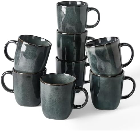 famiware Coffee Mugs Set of 8, Ocean Square 13oz Coffee Cup Set with Handle