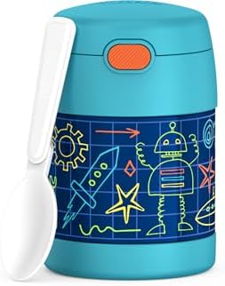 THERMOS FUNTAINER Kids Food Jar with Spoon, 10oz, Robot Doodles