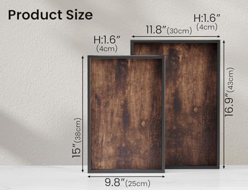Fibogollo Set of 2 Wooden Serving Trays with Handles for Coffee Table