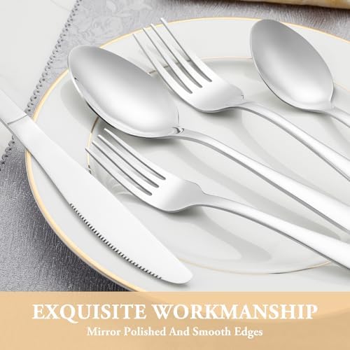 30 Piece Silverware Set Service for 6,Premium Stainless Steel Flatware Set,Mirror Polished Cutlery Utensil Set,Durable Home Kitchen Eating Tableware Set,Include Fork Knife Spoon Set,Dishwasher Safe