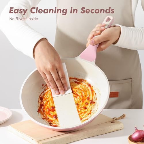 SENSARTE Nonstick Ceramic Frying Pan 9.5-Inch, Healthy Non Toxic Skillet, Induction Compatible Omelet Pan with Heat Resistant Handle, PFAS-Free, Pink