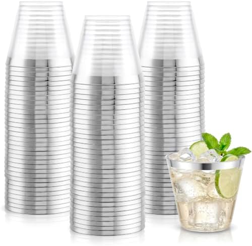 Hioasis Silver Plastic Cups, 200 Pack, 9oz, Disposable Party Cups