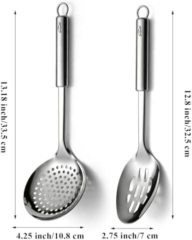 Berglander Kitchen Skimmer Slotted Spoons for Straining 2 pcs 13", Stainless Steel Kitchen Spider Strainer Ladle Spoon for Straining Pasta/Cooking/Frying/Noodle, Metal Kitchen Utensils Pasta Spoon