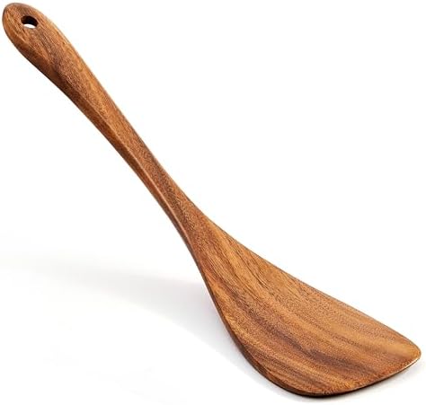 Jilla-hla Wooden Spatula Nonstick Turner Acacia Wood, Left Long Handle Flat Frying Spatulas Handmade for Kitchen Gifts, Ideal Cookware Utensils for Cooking Eggs, Fish, Pancakes