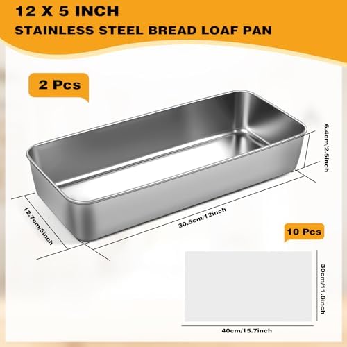 Large Loaf Pans, 12'' x 5'' Stainless Steel Loaf Pans for Baking