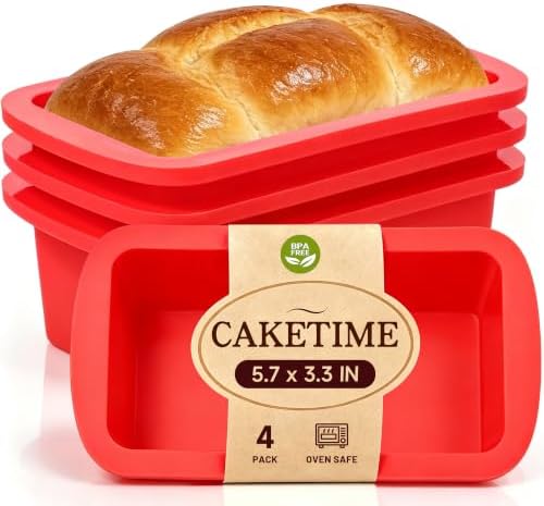 CAKETIME Mini Loaf Pans - 5.7x3.3 Silicone Bread Loaf Pans for Baking