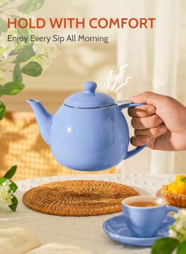 Sweese Porcelain Teapot 27 oz with Infuser for Loose Leaf Tea, Dusty Blue