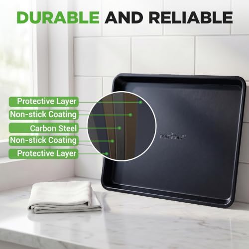 NutriChef Non-Stick Cookie Sheet Baking Pans, 2-Piece Oven Baking Trays w/ Superior Nonstick Coating - 15" x 11" & 13" x 9" Sizes for Convenient Roasting & Baking - Dishwasher Safe
