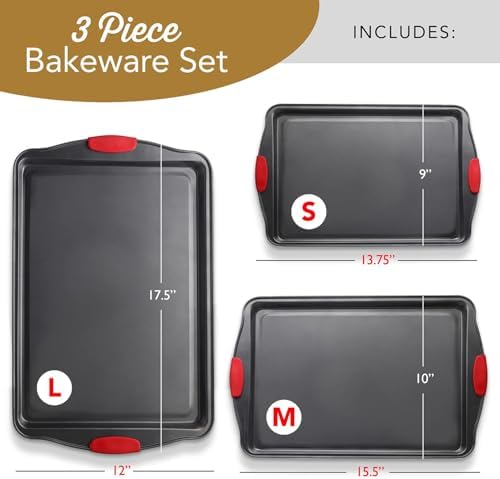 Eatex Baking Sheet Set, 3 Piece Baking Pans Set, Cookie Sheets for Baking
