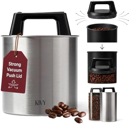 KIVY Vacuum Coffee Canister - Push Lid Preserves Coffee Aroma & Oil