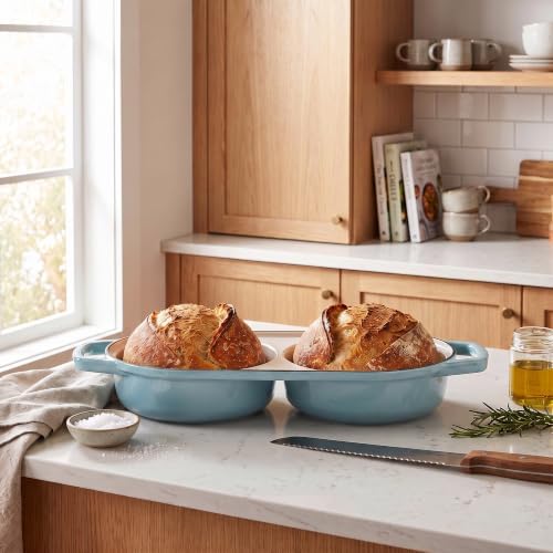 EDGING CASTING Enameled Cast Iron Double Bread Dutch Oven, Seasalt
