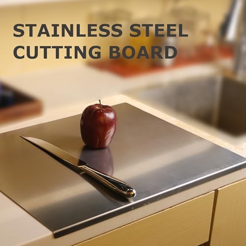 OTAVILEM Cutting Board for Kitchen, Food Grade Stainless Steel Cutting Board Non Toxic, Metal Chopping Board for Veggies, Meat, Fruits, Bread and Baking 15.7"L x 15.7"W