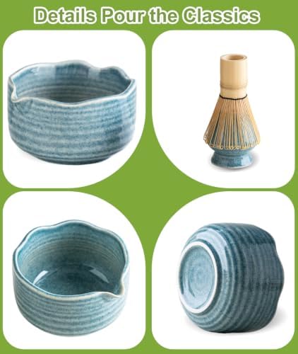 JBER Matcha Set with 17oz Ceramic Bowl, Bamboo Whisk, 7PCS Matcha Whisk Set