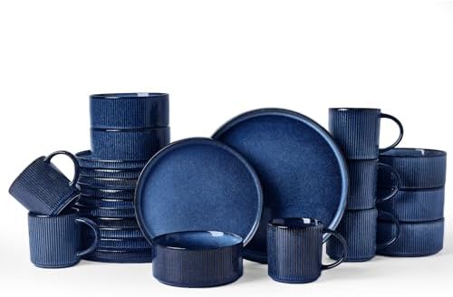Famiware Star Dinnerware Sets with Mugs, Ceramic Plates and Bowls Set for 6
