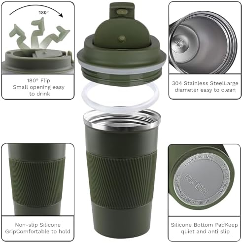 Insulated Travel Coffee Mug, Stainless Steel Coffee Cup with Leakproof Lid