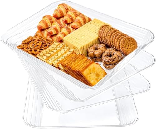 SUT 4-Pack Clear Serving Trays for Entertaining, 16" x 11" Serving Platters for Snacks, Fruit, Cookies, Dessert, Reusable Plastic Trays for Serving Food and Party Organization in Kitchen &for Parties