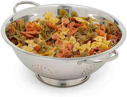 Metal Colander with Stainless Steel Finish by Home Basics, 7 QT | Large Colander | with Easy-Grip Handles | Strainers and Colanders Perfect for Pasta and Veggies