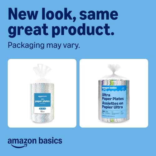 Amazon Basics Ultra Paper Plates, 6.87 Inch, Disposable, 600 Count (2 Pack of 300) (Previously Encore), Packaging May Vary