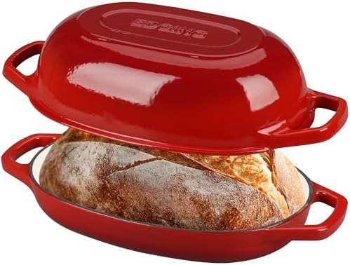 EDGING CASTING Enameled Cast Iron Oval Dutch Oven Pot with Lid, Dutch Oven for Sourdough Bread Baking, Bread Oven, Bread Dutch Oven, Oval Bread Pan, 5qt, Red