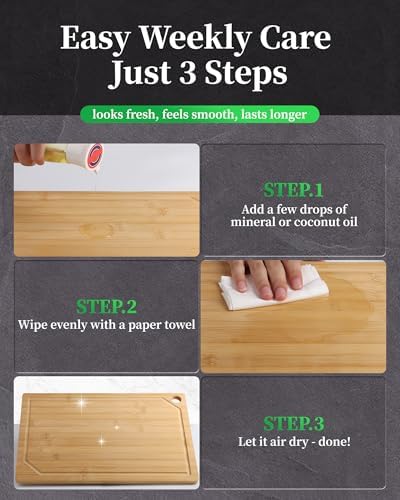 Kitsure Bamboo Cutting Board for Chopping & Serving, Large, Natural (Pack of 2)
