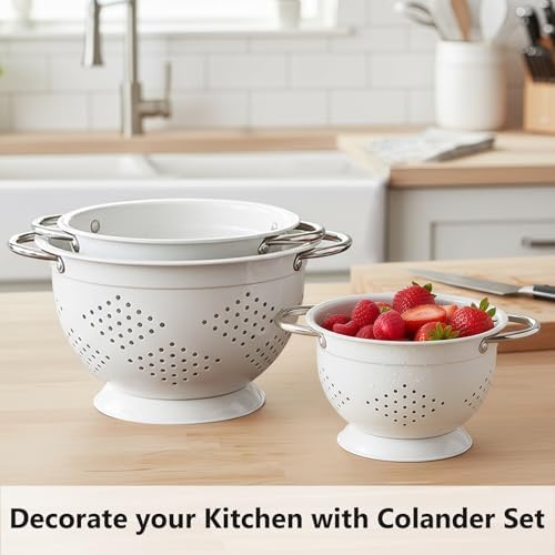 Colander Set for Kitchen, 1.5, 3, 5 Qt Food Strainers and Colanders