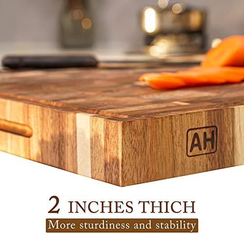AZRHOM Acacia End Grain Wood Cutting Board 20x15x2 In Thick Butcher Block