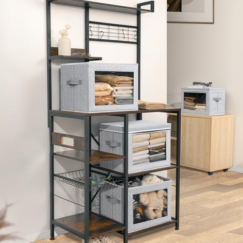 Homsorout Stackable Storage Bins with Lids - Medium Storage Box with Lids, Foldable Closet Boxes for Organizing, Wardrobe Clothes Organizer with Window, Cubes Bins for Living Room, 5 Pack, Blended