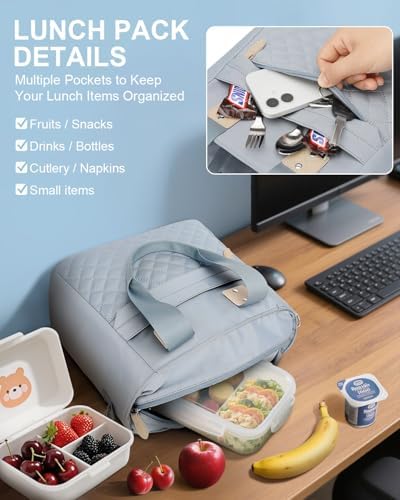 Capolo Lunch Bag for Women Large Insulated Lunchbox Tote Reusable,L-Blue