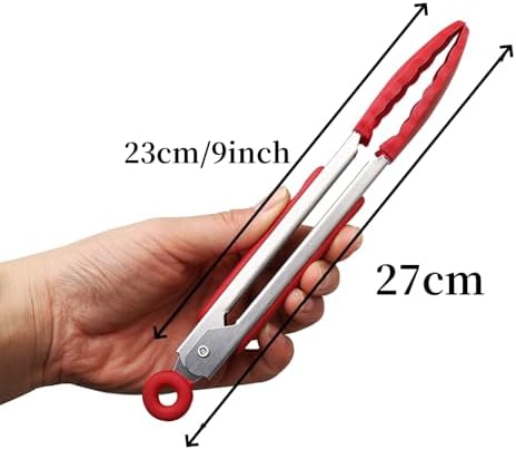 ZHIYE 9” Kitchen Tongs, 4 Pcs Silicone Tongs,Non-Slip Stainless Steel Tongs with Locking Clip for Food, Cooking, BBQ, Serving, Salad, Ice, Heat Resistant Food Grade