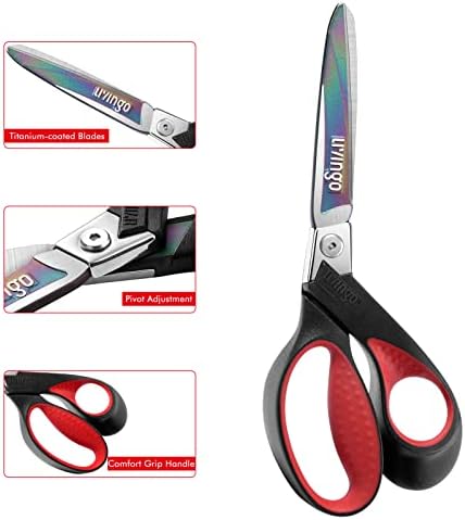 LIVINGO 9" Heavy Duty Titanium Coated Stainless Steel Scissors, (Red/Black)