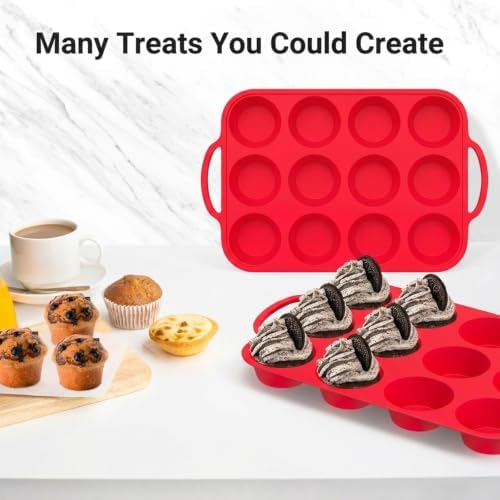 Redfly 2 Pack Silicone Muffin Pans for Baking with Metal Reinforced Frame