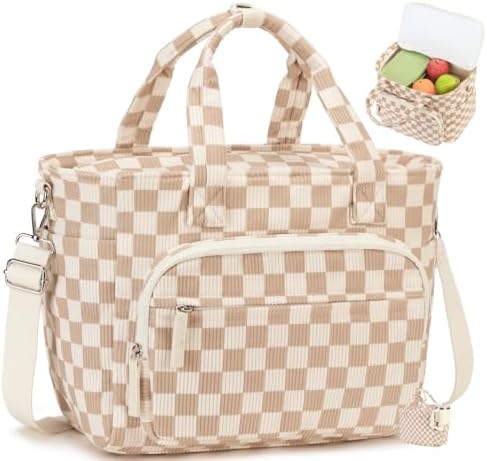 Bluboon Insulated Lunch Bag for Women Men, Stylish Corduroy Lunch Tote with Bottle Holder, Fits 40oz Tumbler, Leakproof Large Capacity Lunch Bag with Shoulder Strap for Work, School, Picnic