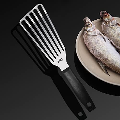 MIU Fish Spatula Stainless Steel, Slotted Flexible Metal, Lightweight Barbecue Turner, 6.5 inch Blade, Plastic Handle with Hole, Grilling Utensils