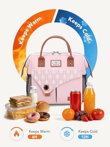 Lekesky Pink Lunch Bag for Women Insulated Lunch Box Leakproof Lunchbox for Adult Work