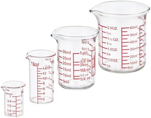 Ackers BORO3.3 Mini Borosilicate Glass Measuring Cup Set, 4-Piece, 5-60 ml